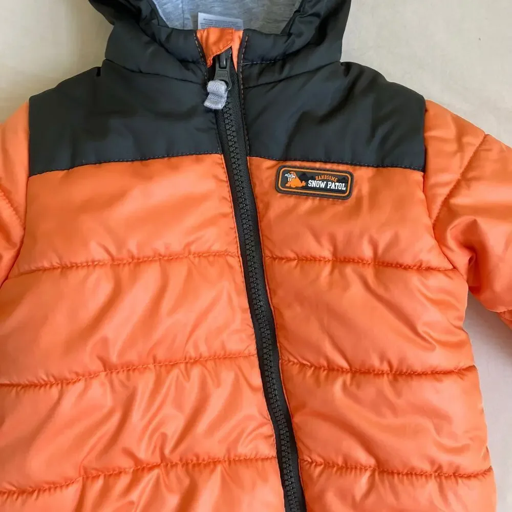Carter’s Baby Sz 6-9mo Puffer Bunting Hooded Snowsuit Orange Brown Zip-up Warm
